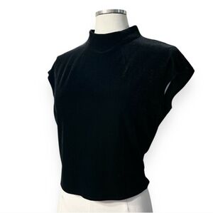 RIMINI Black Velvet Cropped Mock Neck Cap Sleeve Top
